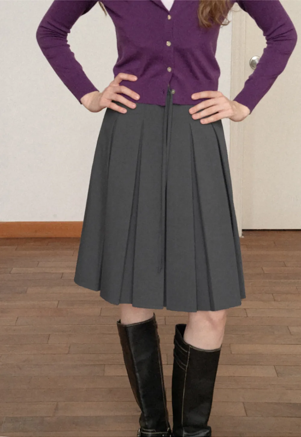Pleated High Waist Drawstring Skirt