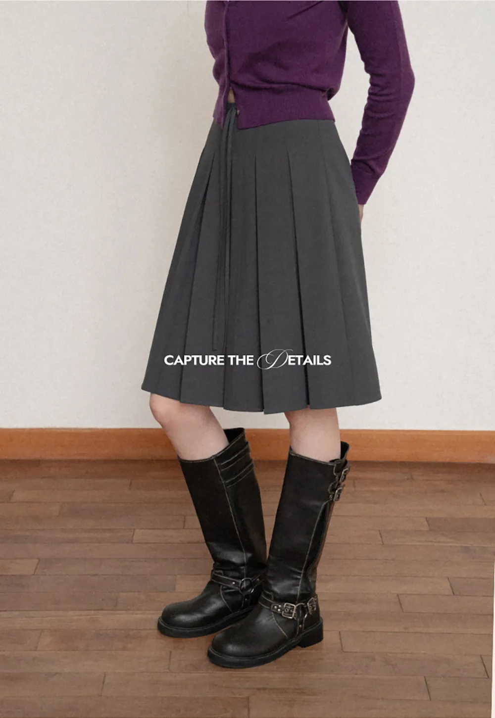 Pleated High Waist Drawstring Skirt