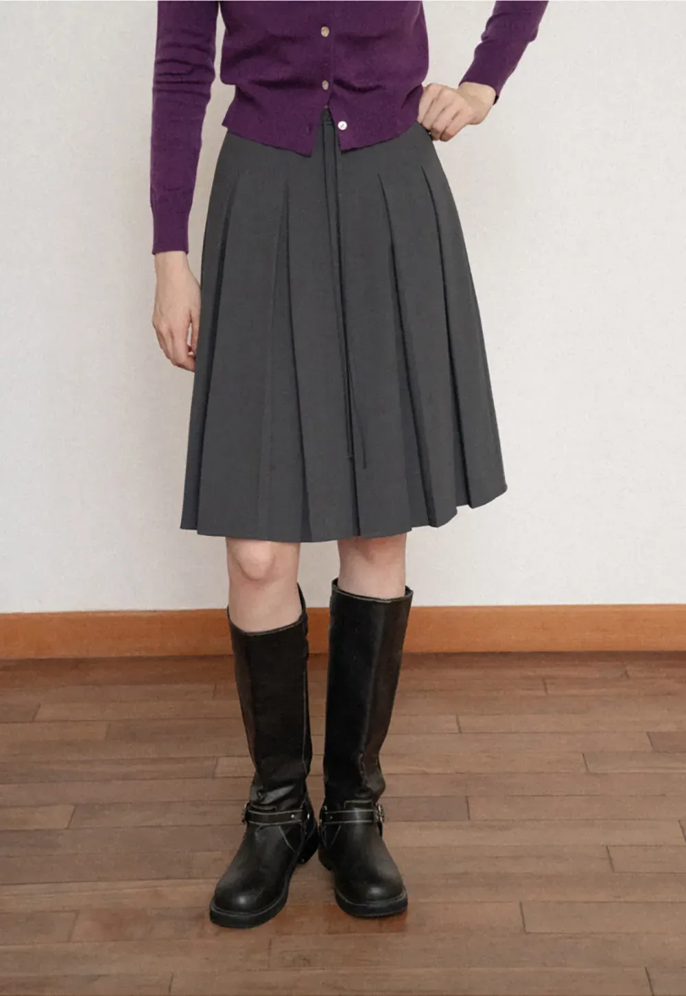 Pleated High Waist Drawstring Skirt