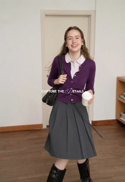 Pleated High Waist Drawstring Skirt