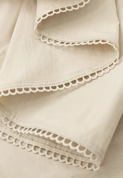 Drawstring Waist A-Line Skirt with Lace Trim