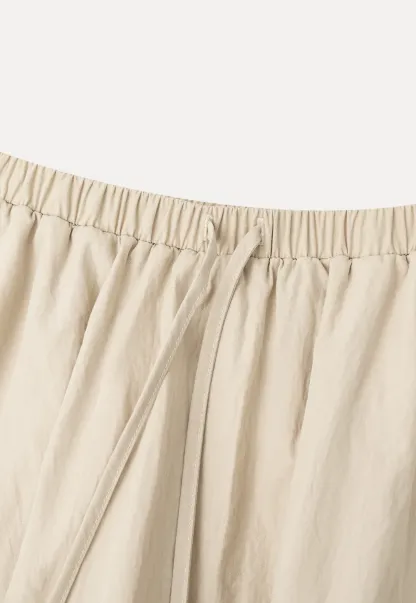Drawstring Waist A-Line Skirt with Lace Trim
