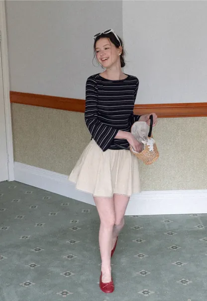 Drawstring Waist A-Line Skirt with Lace Trim