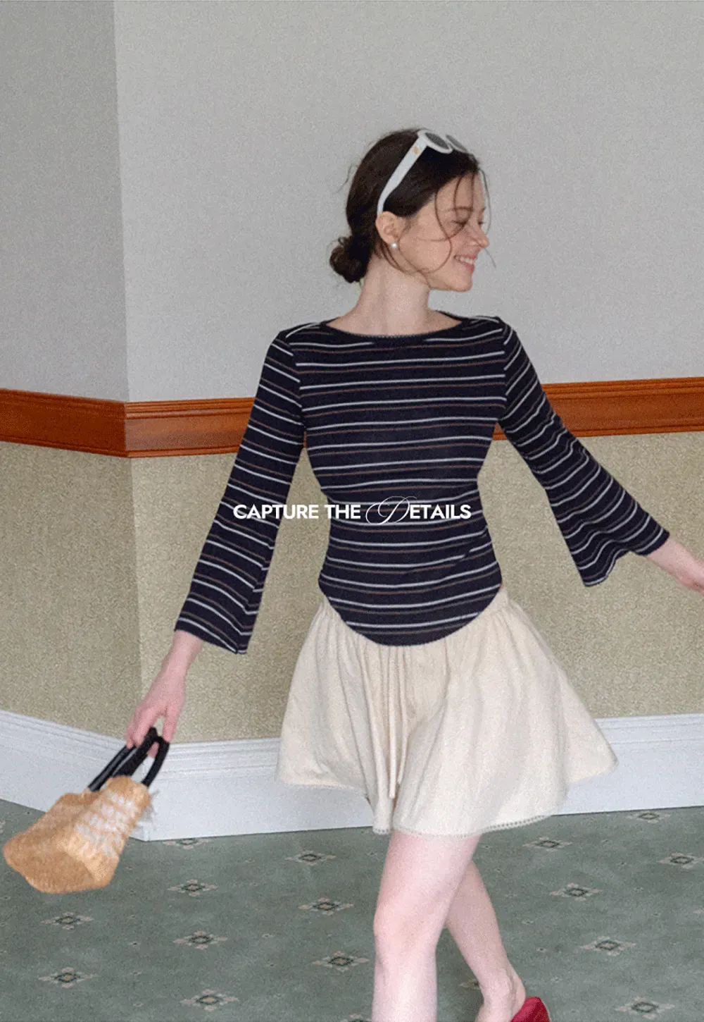 Drawstring Waist A-Line Skirt with Lace Trim