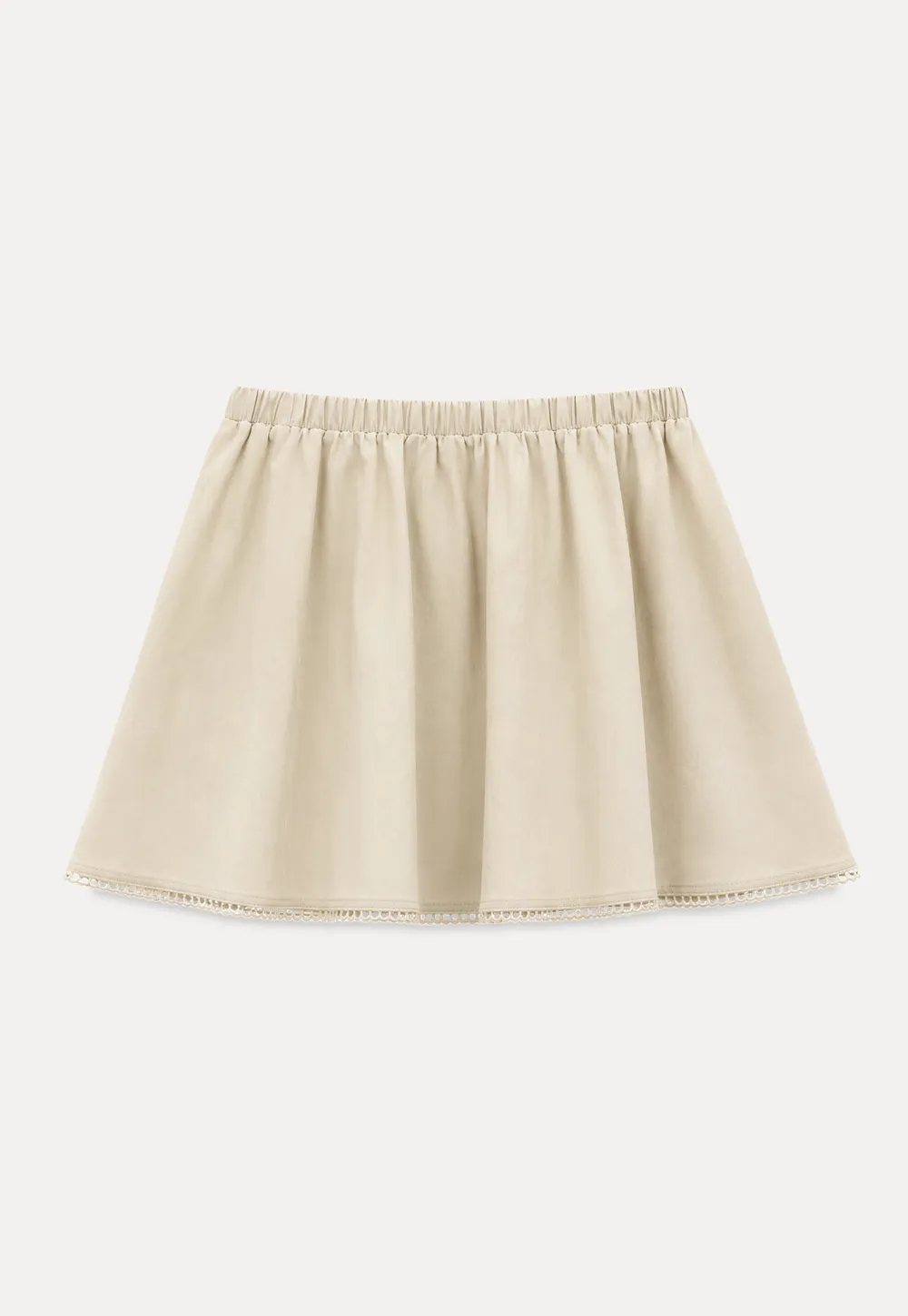Drawstring Waist A-Line Skirt with Lace Trim