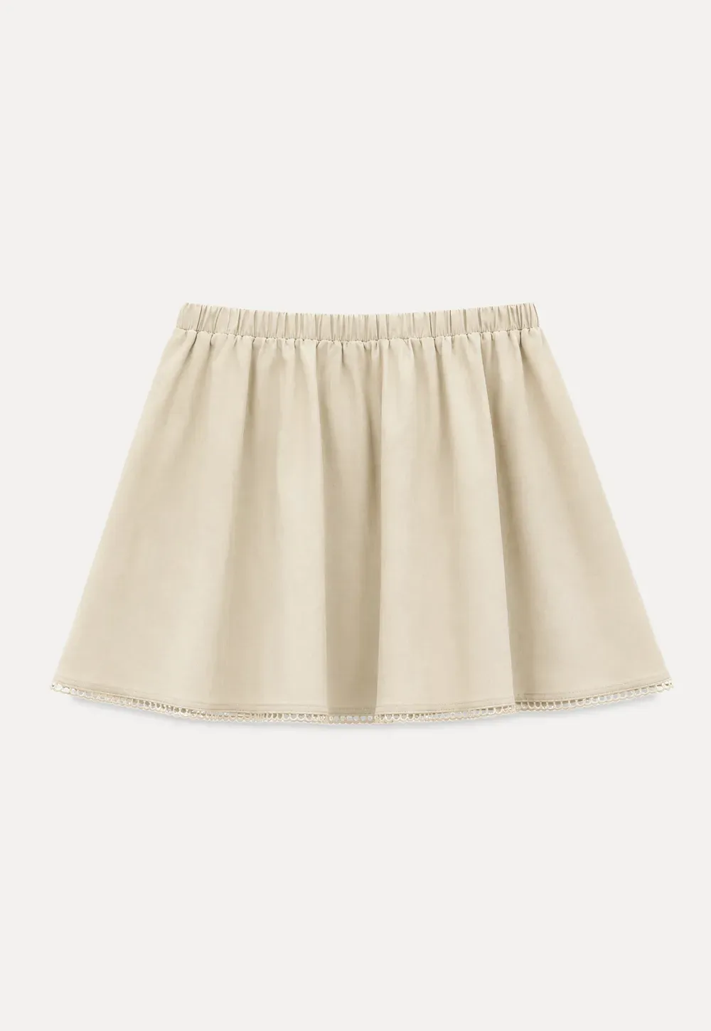 Drawstring Waist A-Line Skirt with Lace Trim