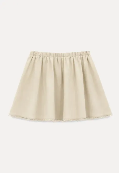 Drawstring Waist A-Line Skirt with Lace Trim