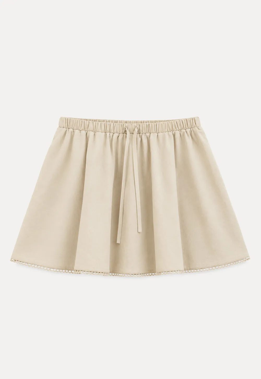Drawstring Waist A-Line Skirt with Lace Trim