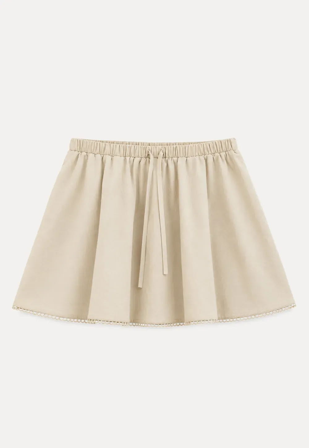Drawstring Waist A-Line Skirt with Lace Trim