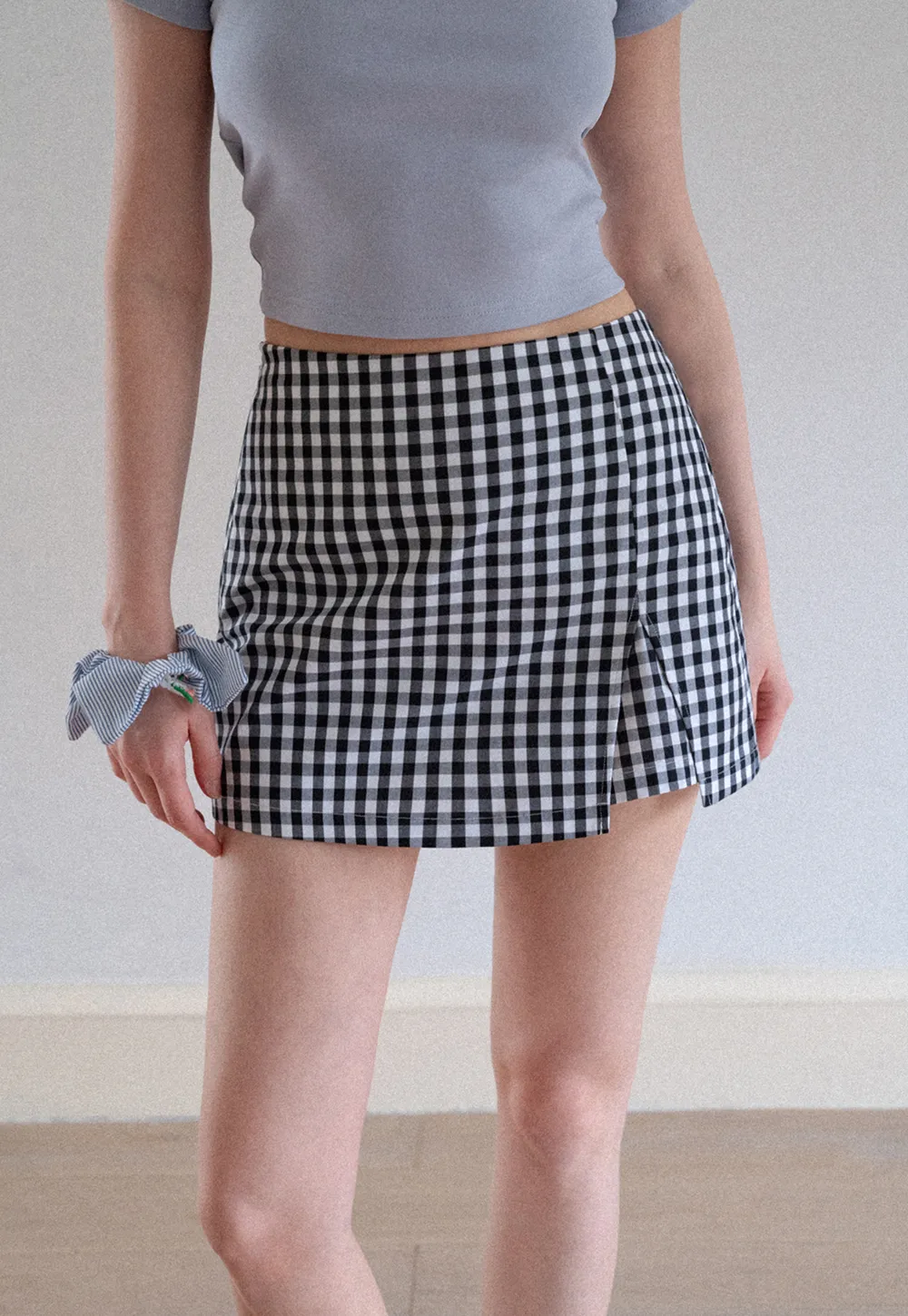 Gingham Check Wrap Mini Skirt