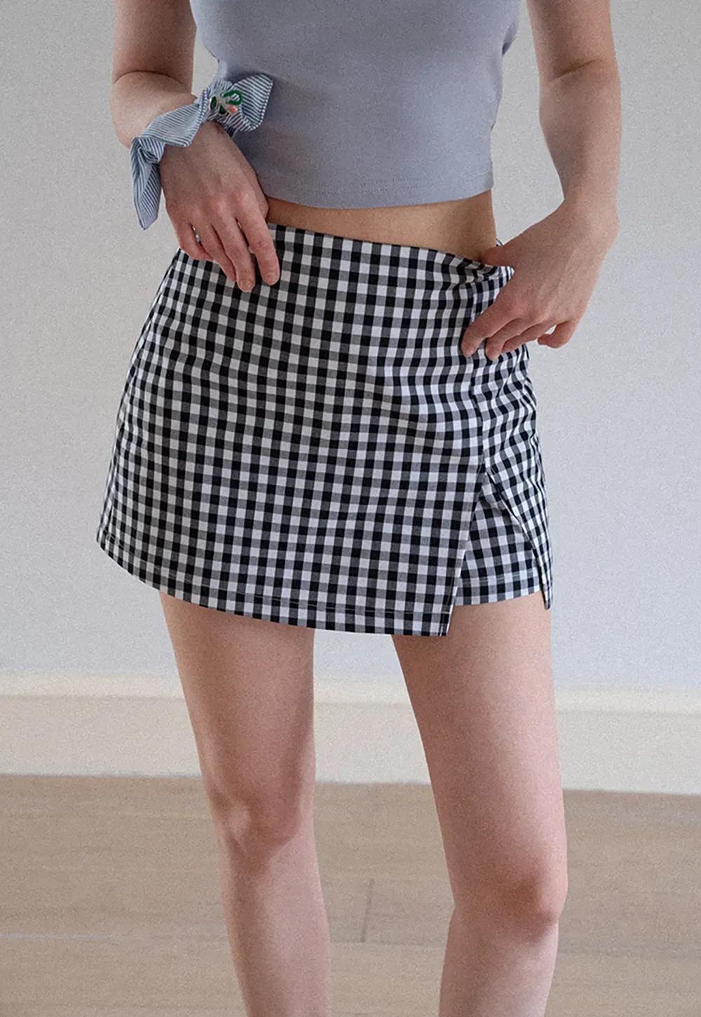 Gingham Check Wrap Mini Skirt