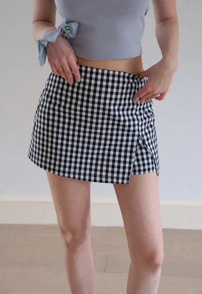 Gingham Check Wrap Mini Skirt