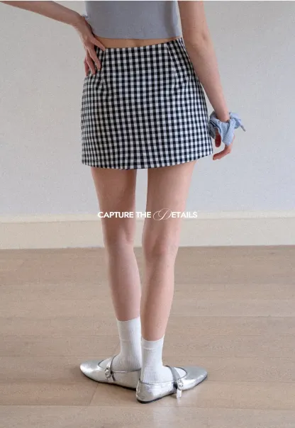 Gingham Check Wrap Mini Skirt