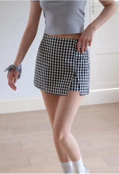 Gingham Check Wrap Mini Skirt