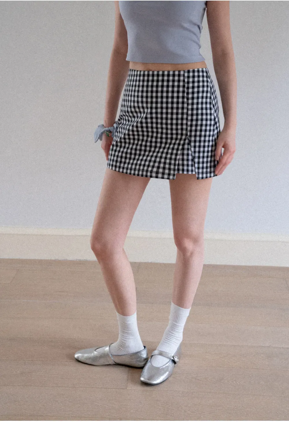 Gingham Check Wrap Mini Skirt