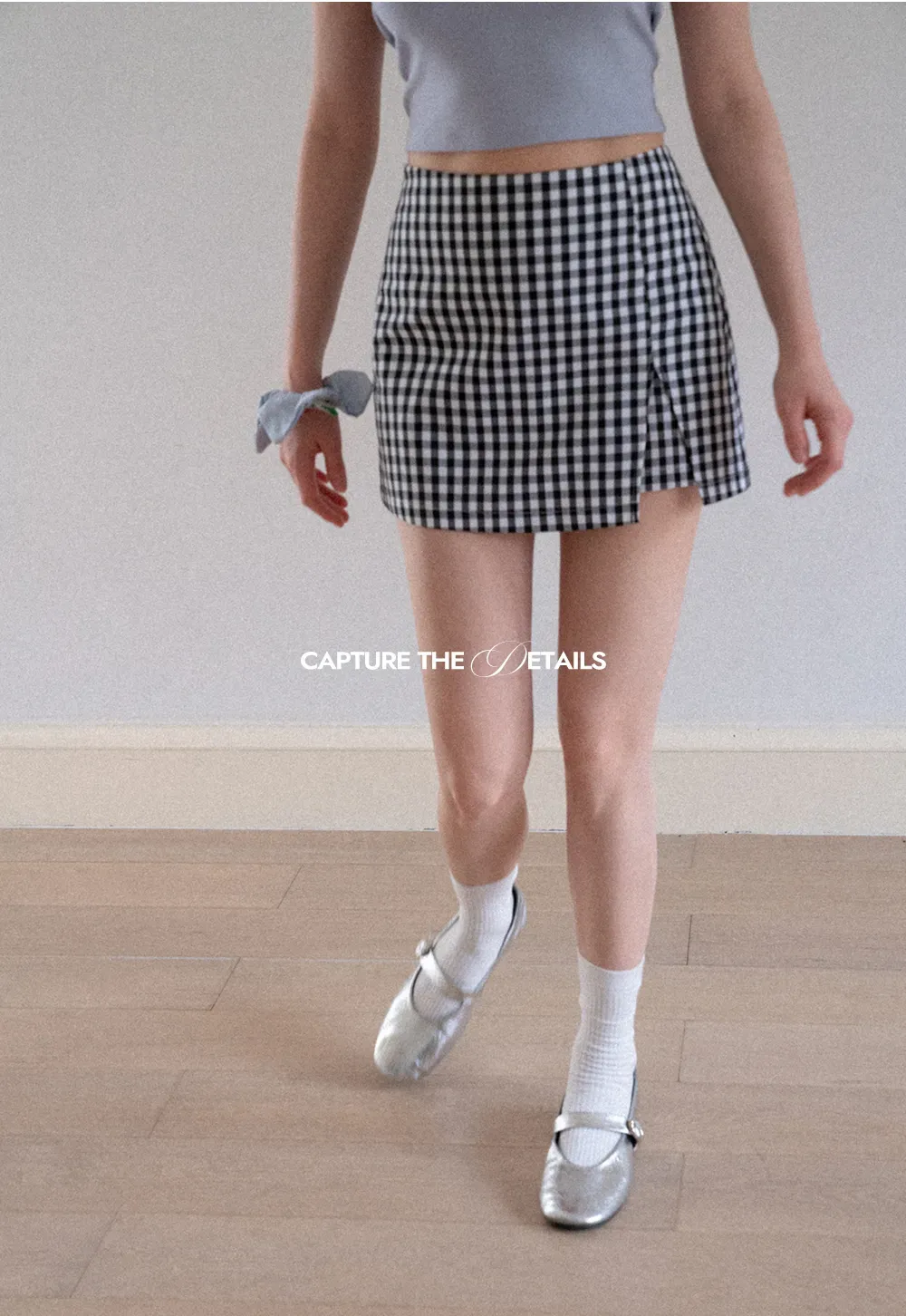 Gingham Check Wrap Mini Skirt