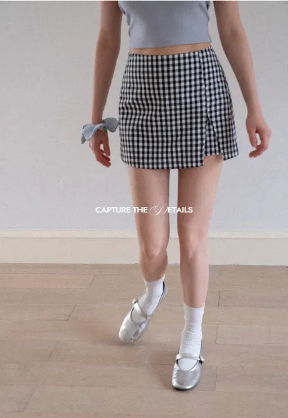 Gingham Check Wrap Mini Skirt
