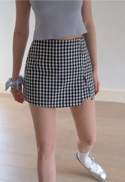 Gingham Check Wrap Mini Skirt