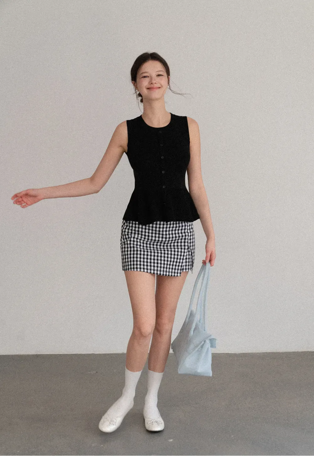 Gingham Check Wrap Mini Skirt
