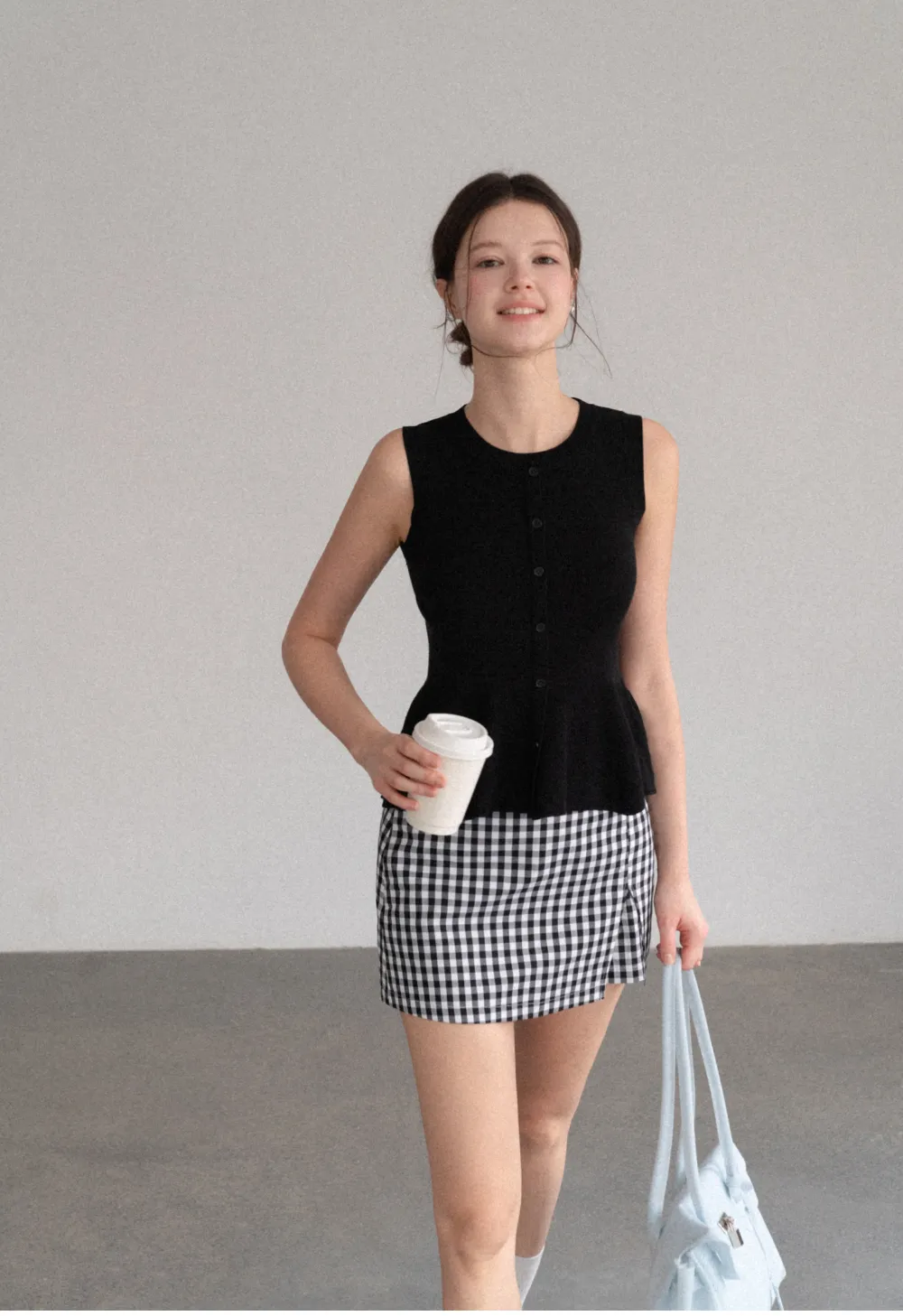 Gingham Check Wrap Mini Skirt