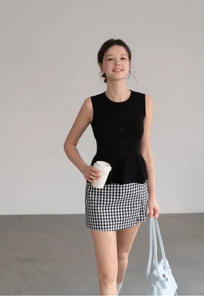 Gingham Check Wrap Mini Skirt