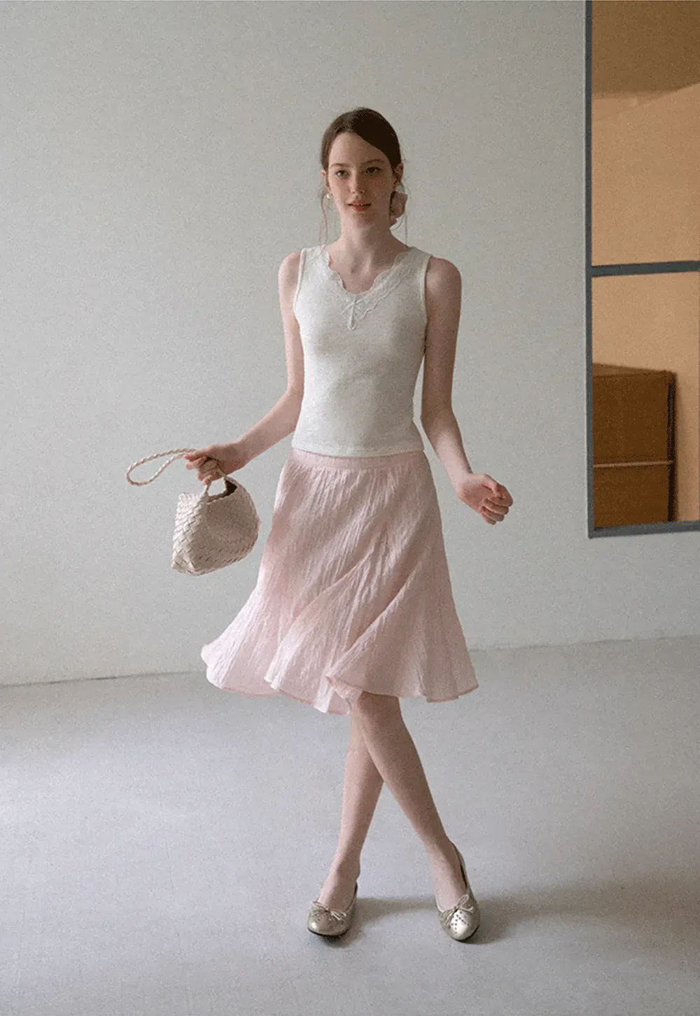 Crinkled Textured A Line Skirt