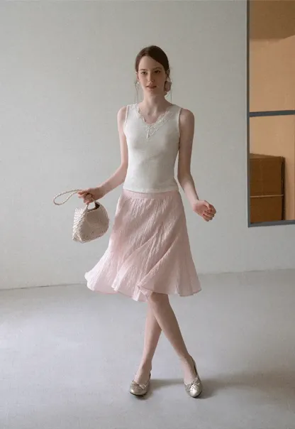 Crinkled Textured A Line Skirt
