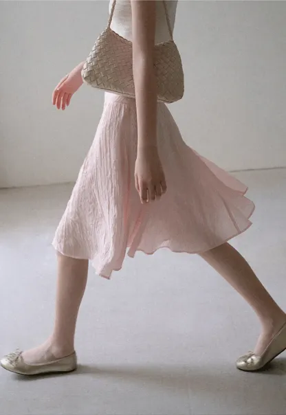 Crinkled Textured A Line Skirt