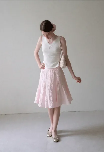 Crinkled Textured A Line Skirt