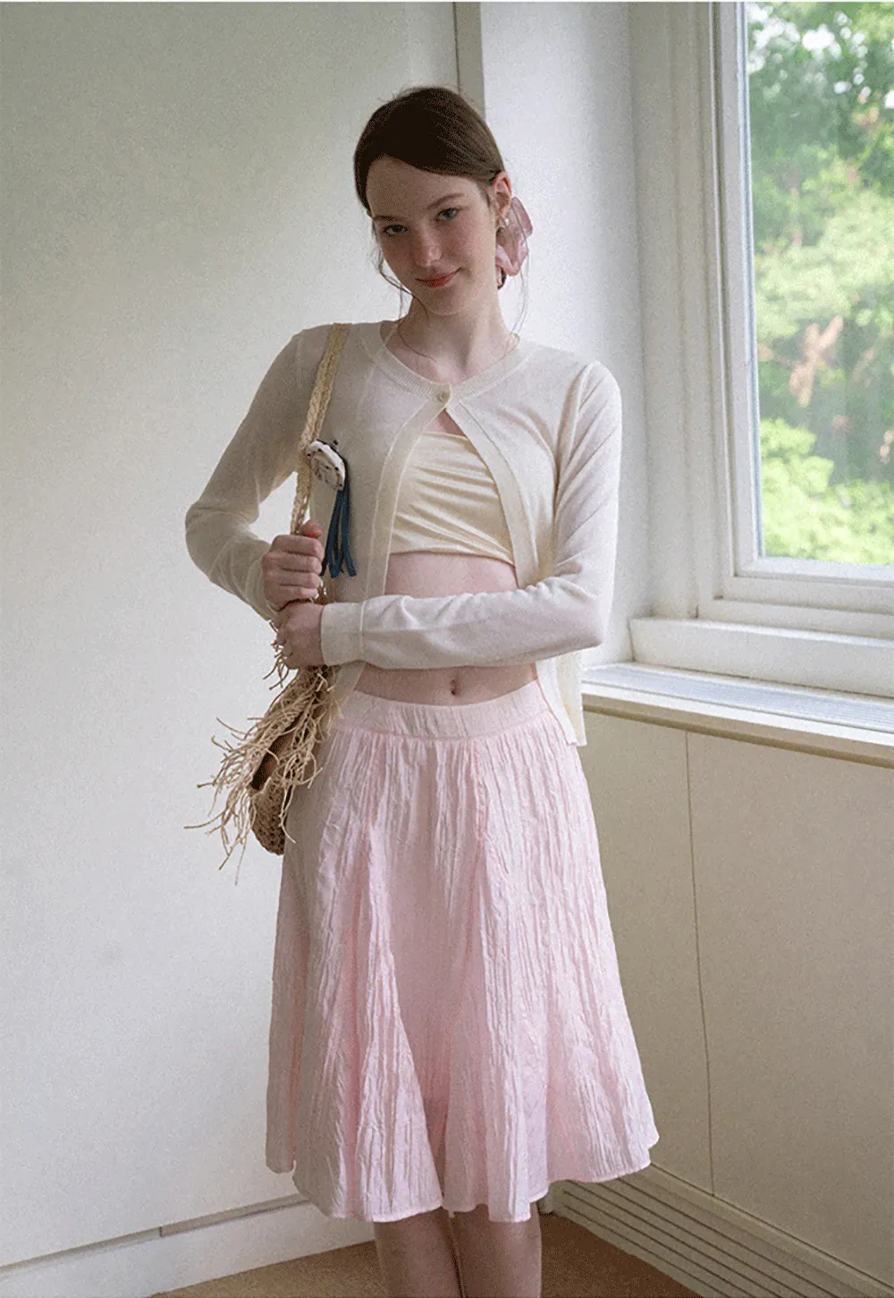Crinkled Textured A Line Skirt