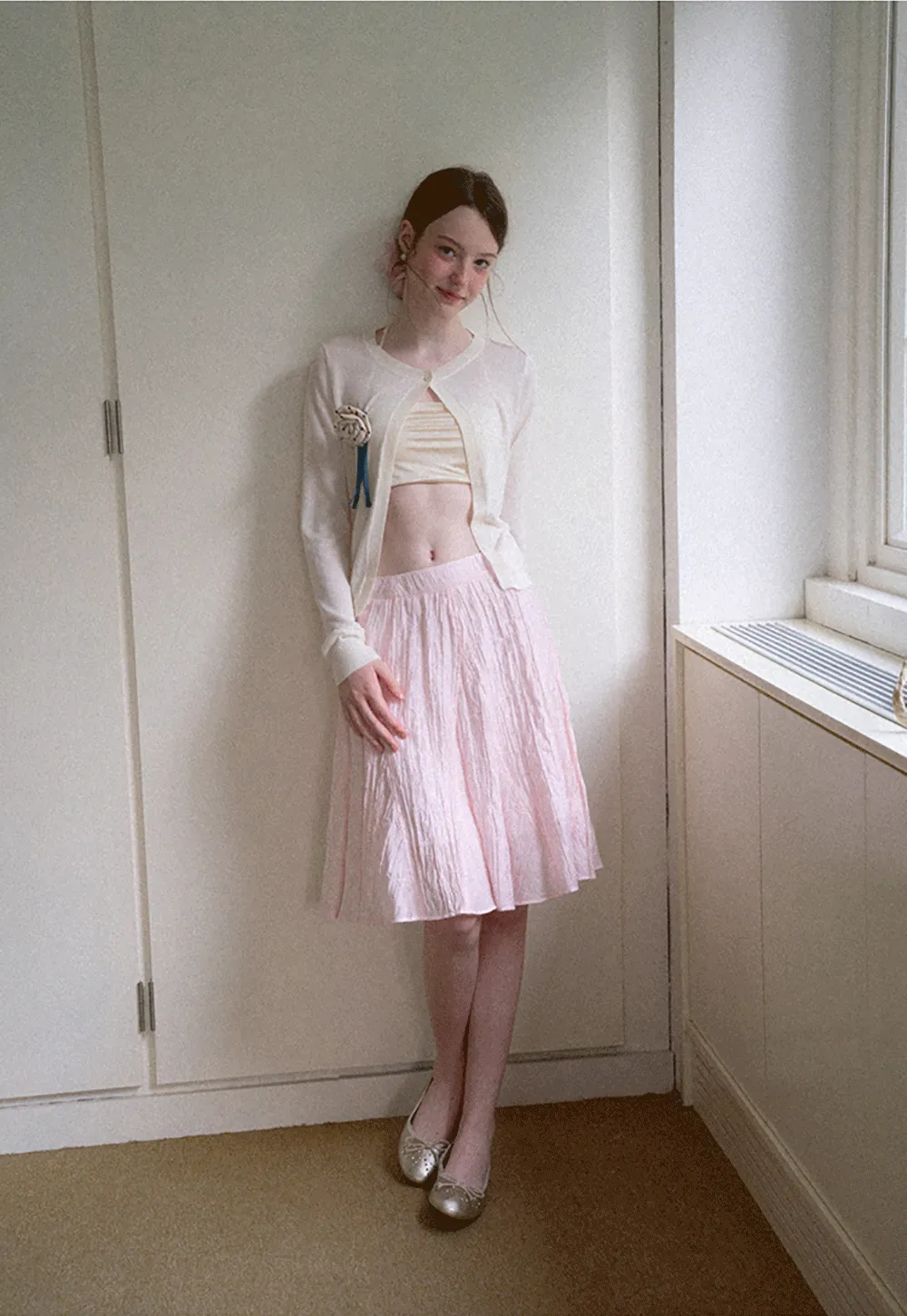 Crinkled Textured A Line Skirt