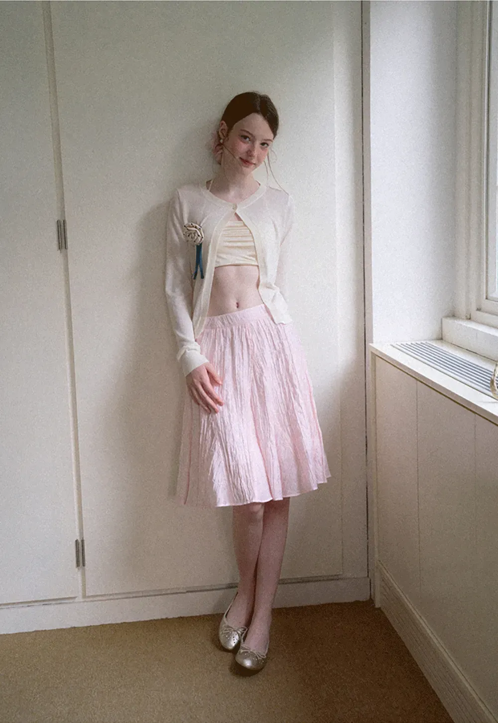 Crinkled Textured A Line Skirt