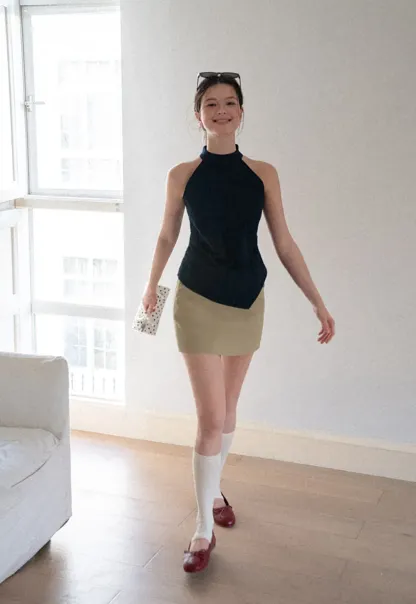 High Waist Mini Skirt with Front Button Detail