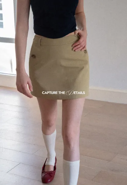 High Waist Mini Skirt with Front Button Detail