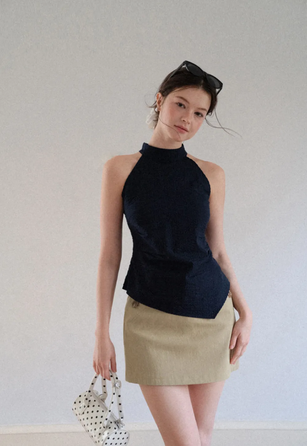 High Waist Mini Skirt with Front Button Detail