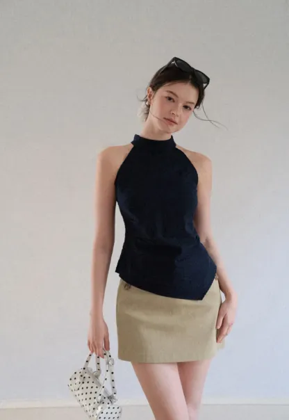 High Waist Mini Skirt with Front Button Detail
