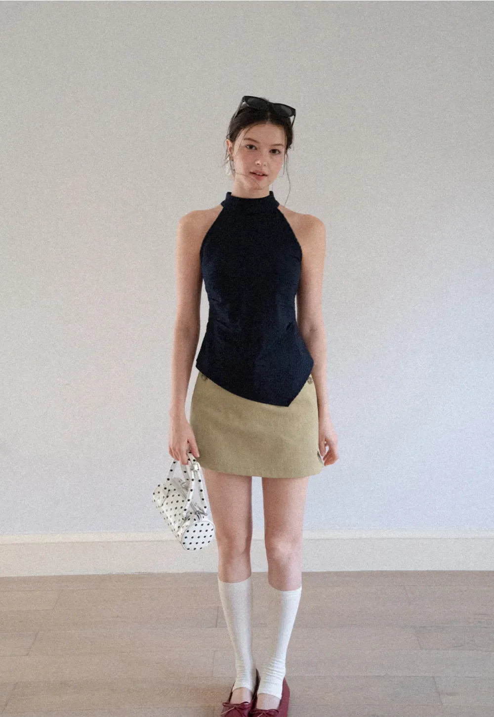High Waist Mini Skirt with Front Button Detail