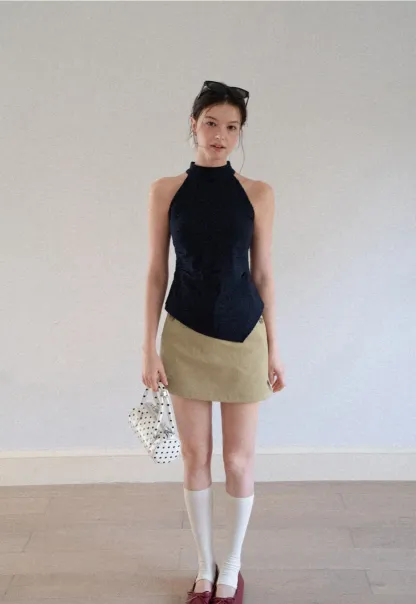 High Waist Mini Skirt with Front Button Detail