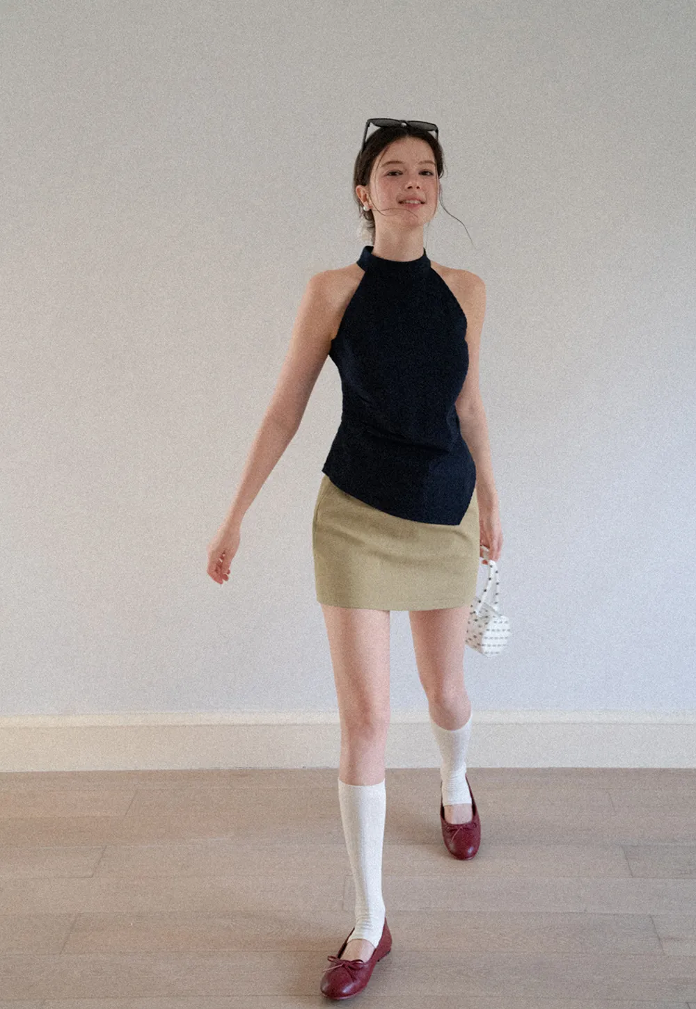 High Waist Mini Skirt with Front Button Detail