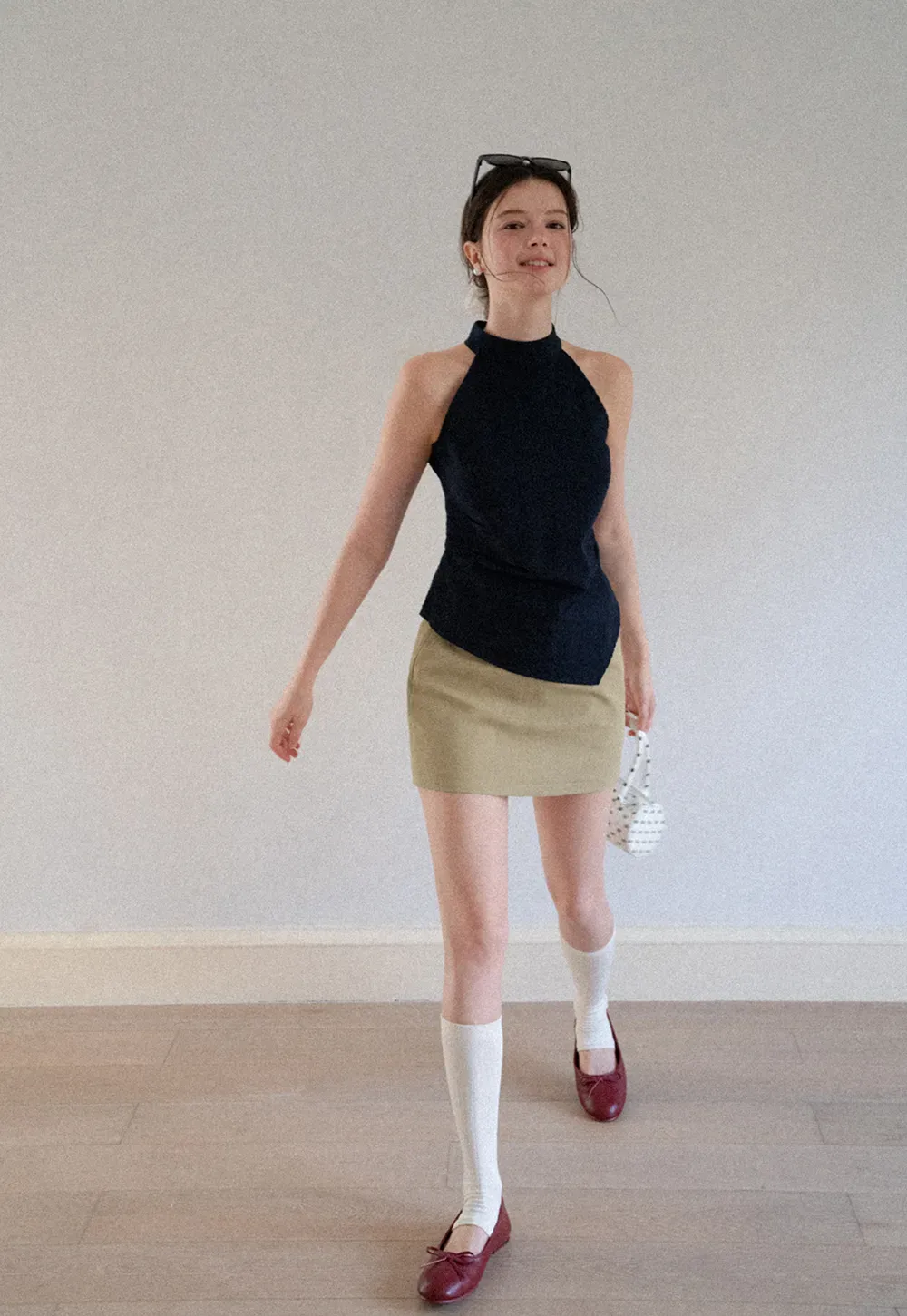 High Waist Mini Skirt with Front Button Detail