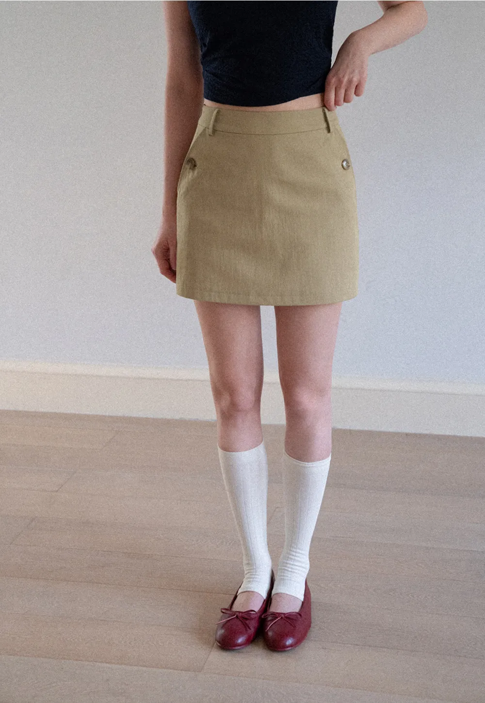 High Waist Mini Skirt with Front Button Detail