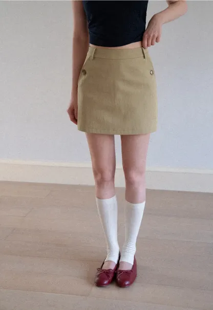 High Waist Mini Skirt with Front Button Detail