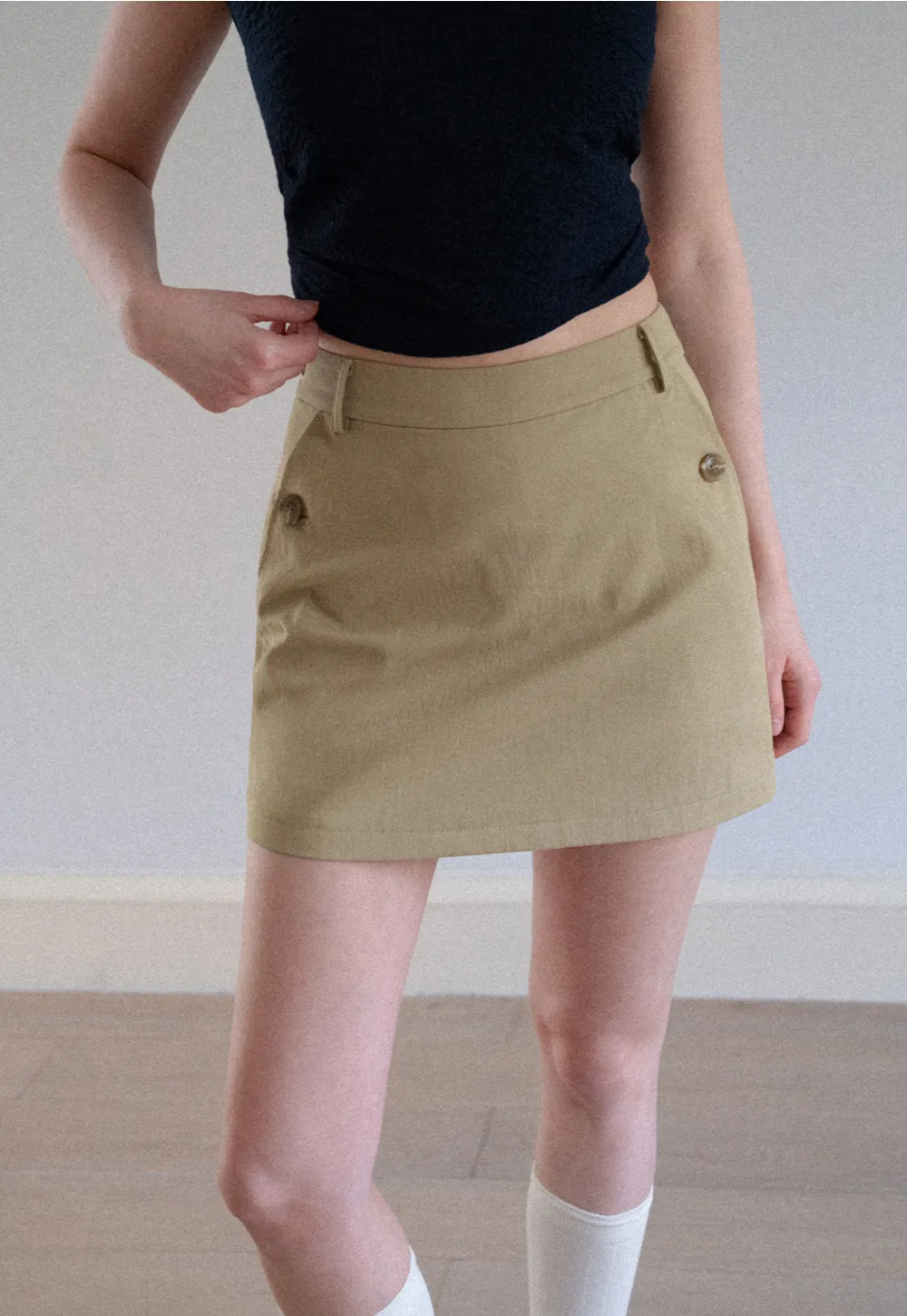 High Waist Mini Skirt with Front Button Detail