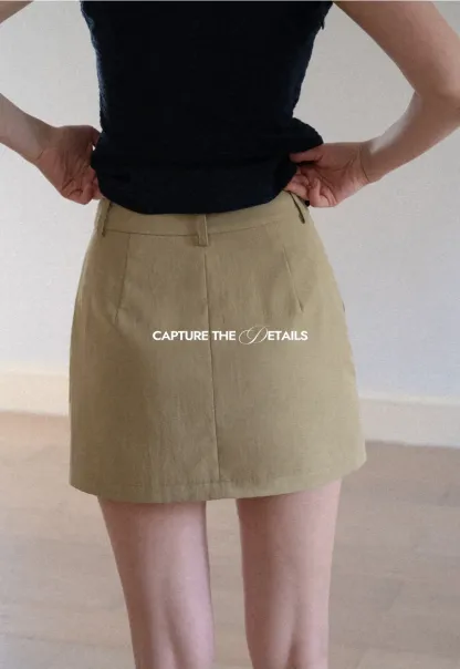 High Waist Mini Skirt with Front Button Detail