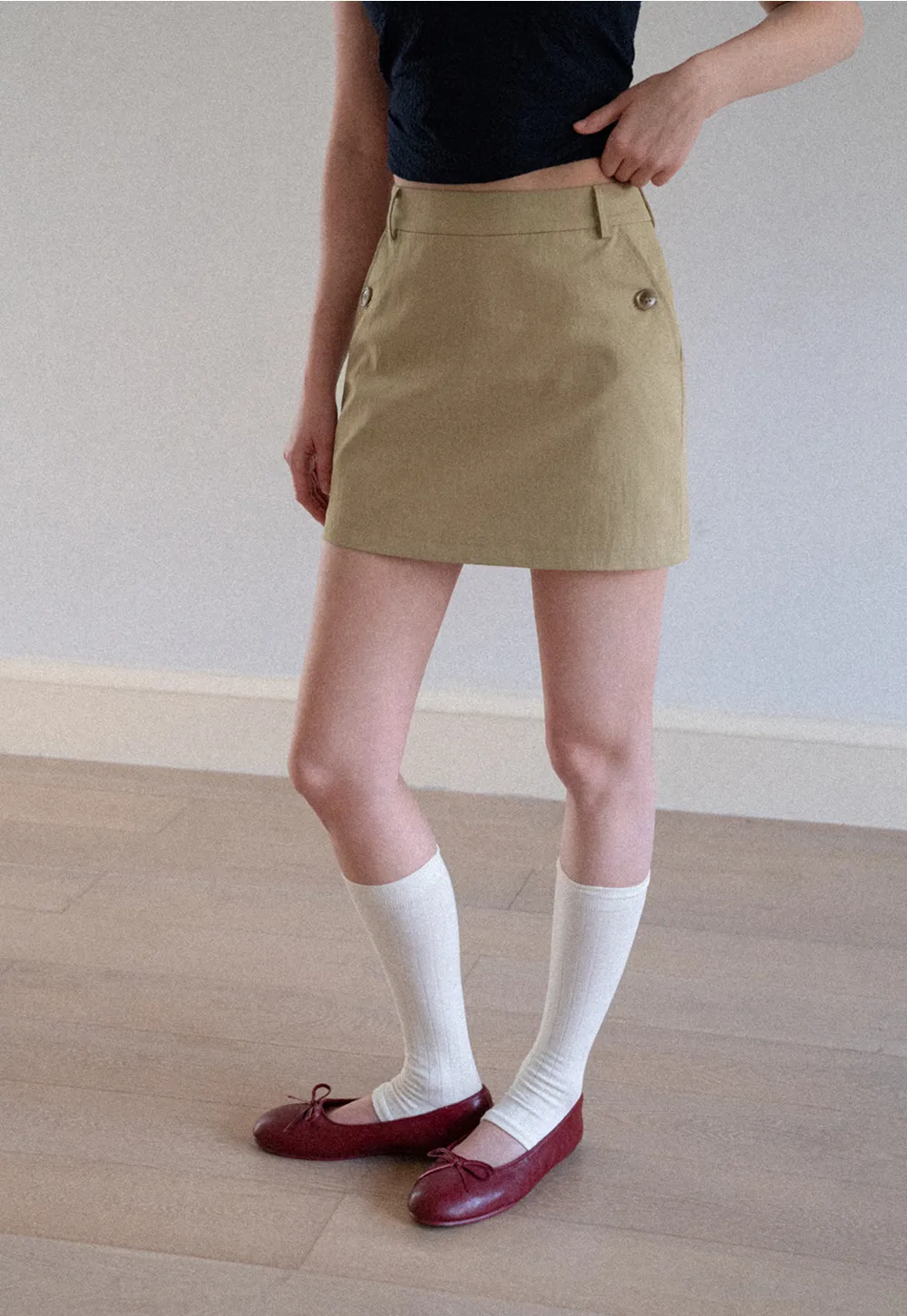High Waist Mini Skirt with Front Button Detail