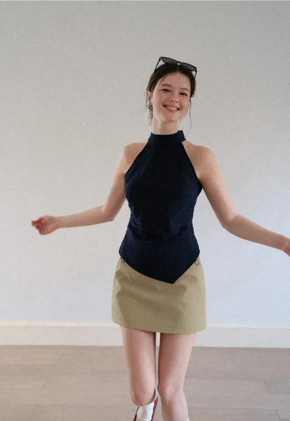 High Waist Mini Skirt with Front Button Detail