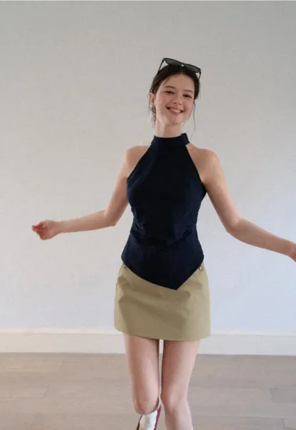 High Waist Mini Skirt with Front Button Detail