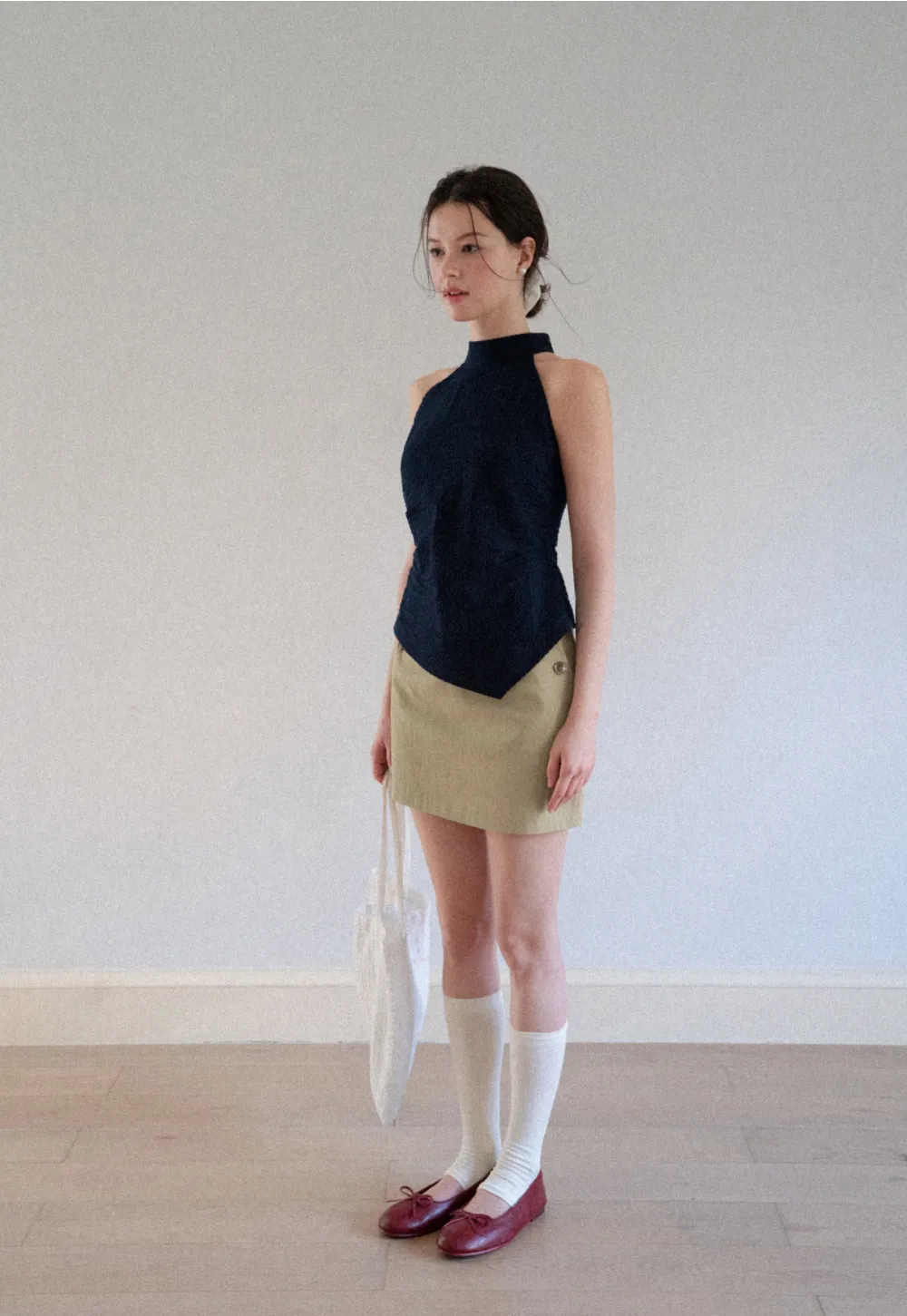 High Waist Mini Skirt with Front Button Detail