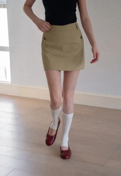 High Waist Mini Skirt with Front Button Detail