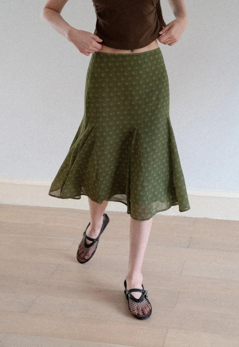 Printed Flared Midi Skirt